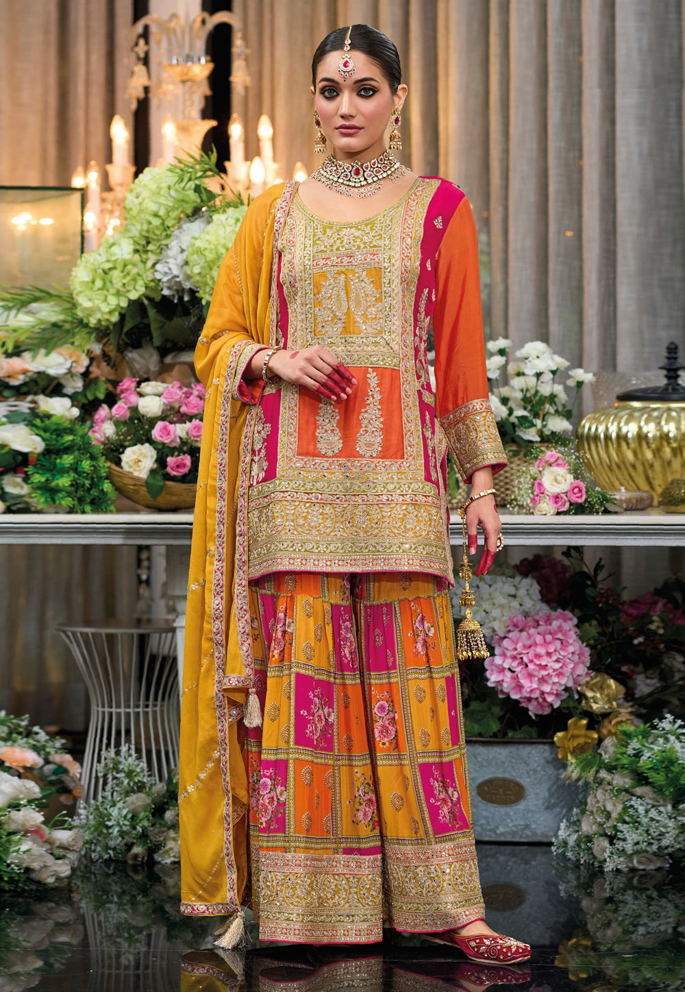 Orange Chinon Silk Readymade Sharara Suit 319264
