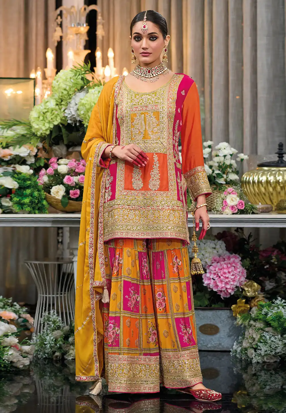 Orange Chinon Silk Readymade Sharara Suit 319264