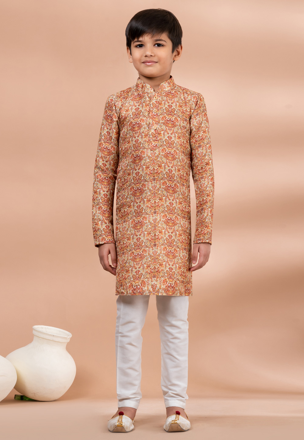 Orange Cotton Kids Kurta Pajama 284131