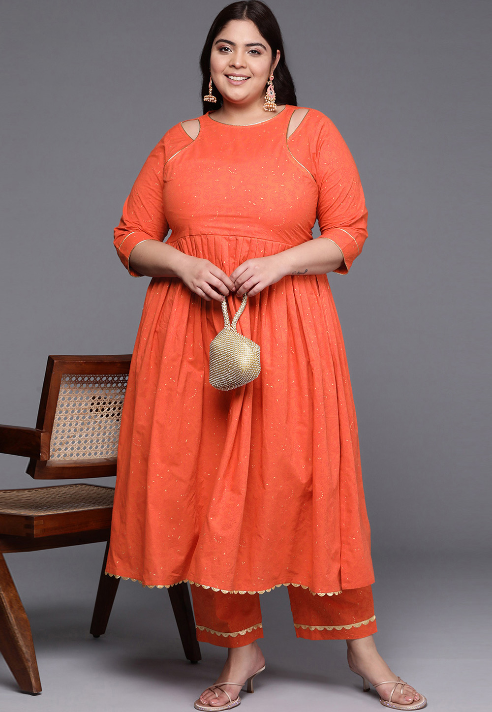 Orange Cotton Kurta Set With Pant 308908