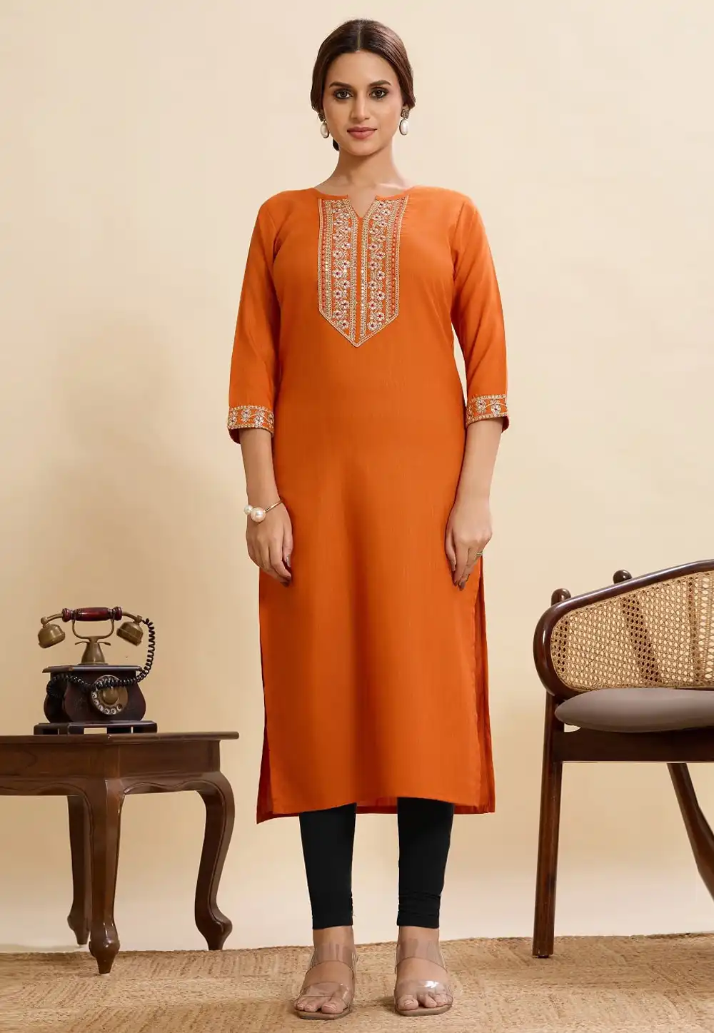 Orange Cotton Long Tunic 318164