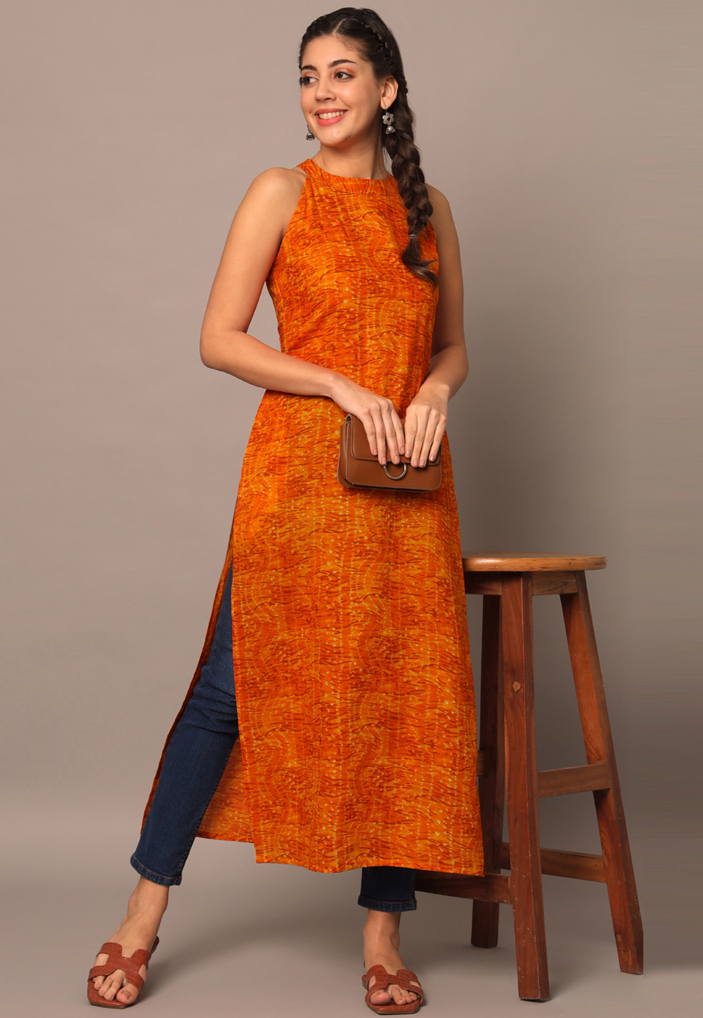 Orange Cotton Printed Tunic 308263