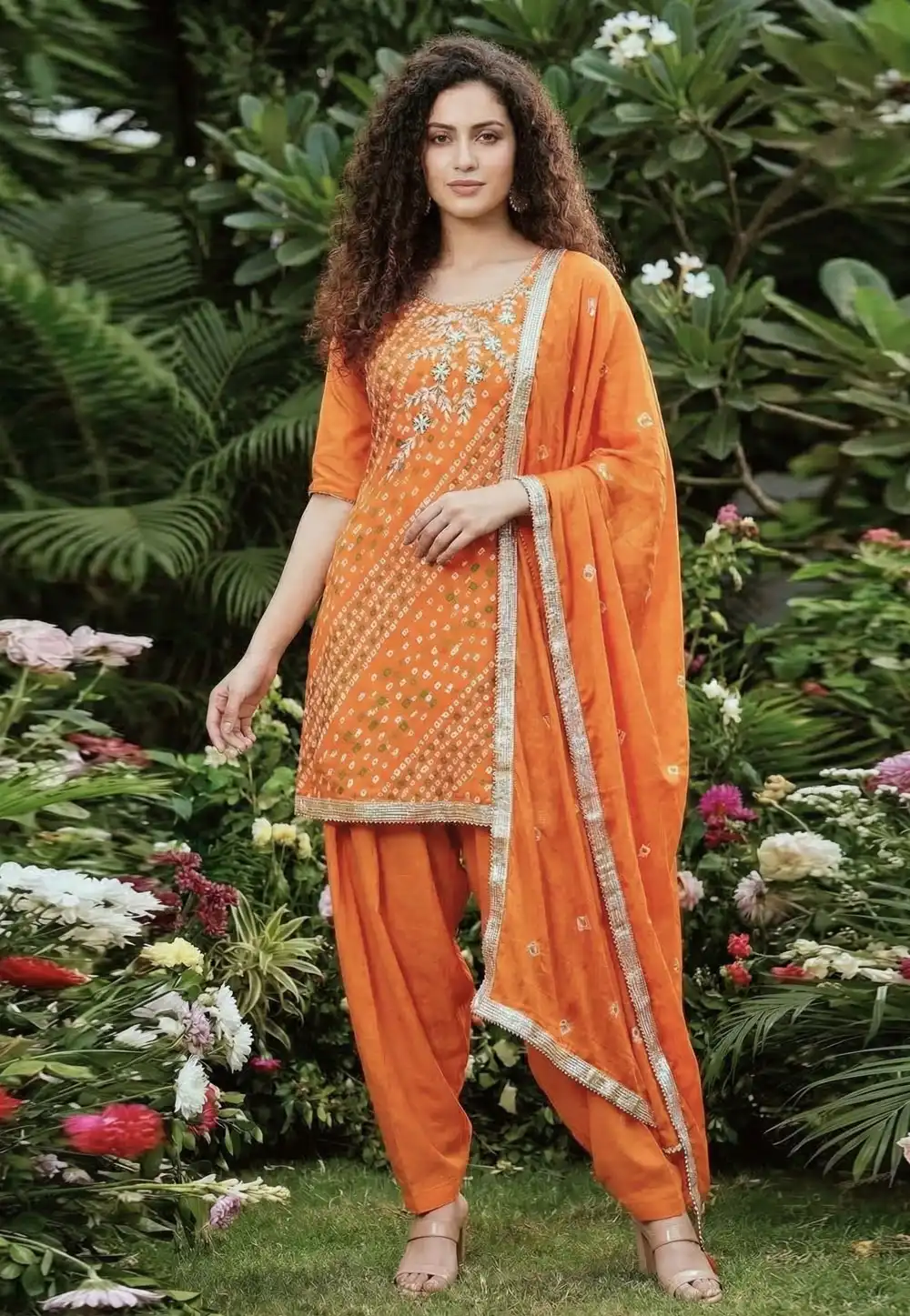 Orange Cotton Punjabi Suit 326416