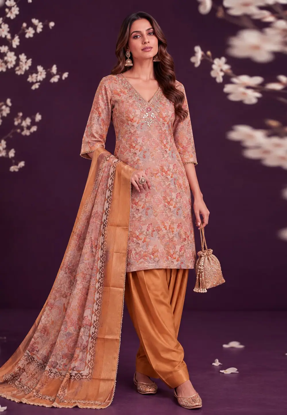 Orange Cotton Punjabi Suit 336078