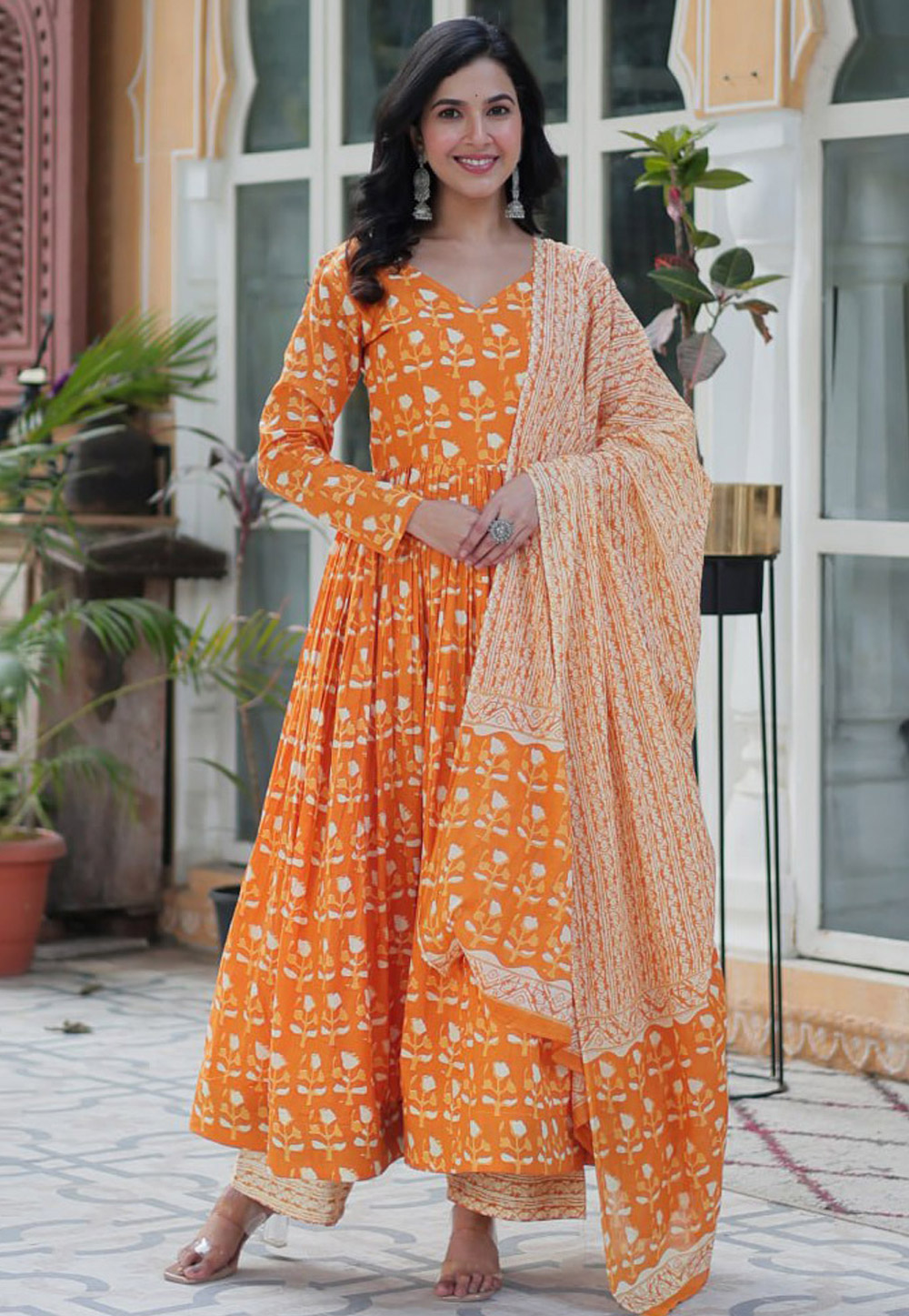 Orange Cotton Readymade Pakistani Suit 307879