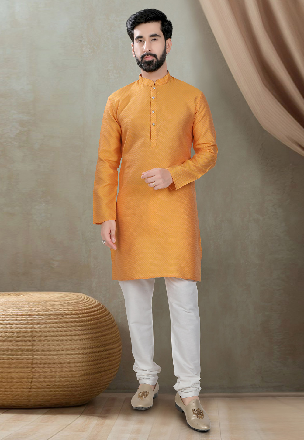 Orange Cotton Silk Kurta Pajama 310808