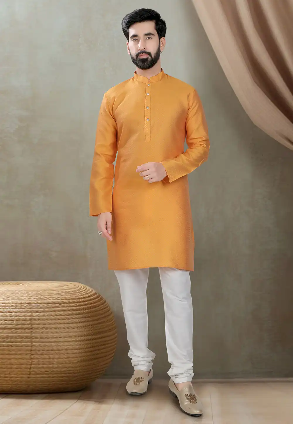 Orange Cotton Silk Kurta Pajama 310808