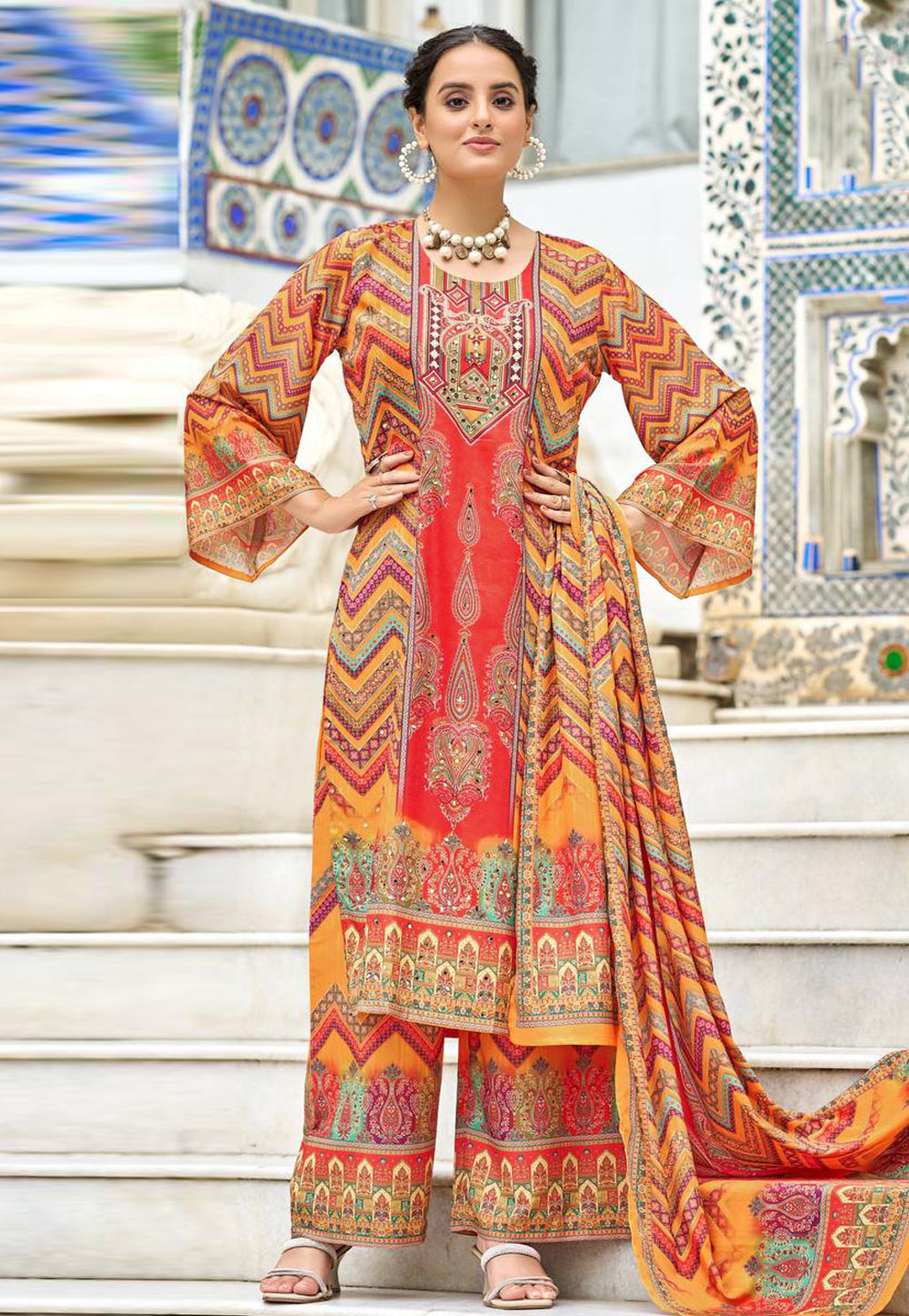 Orange Crepe Silk Readymade Palazzo Suit 327949