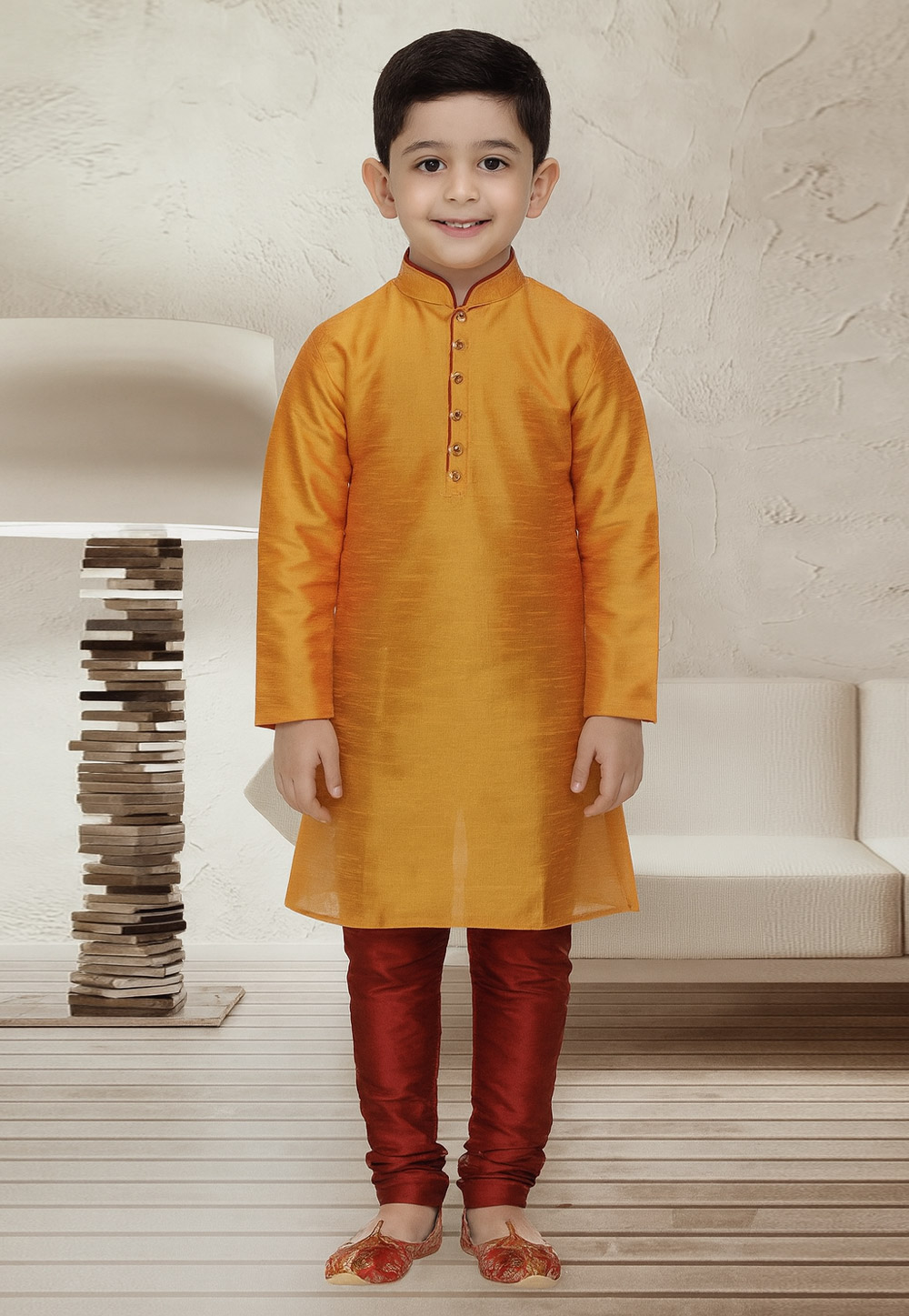 Orange Dupion Silk Kids Kurta Pajama 320808