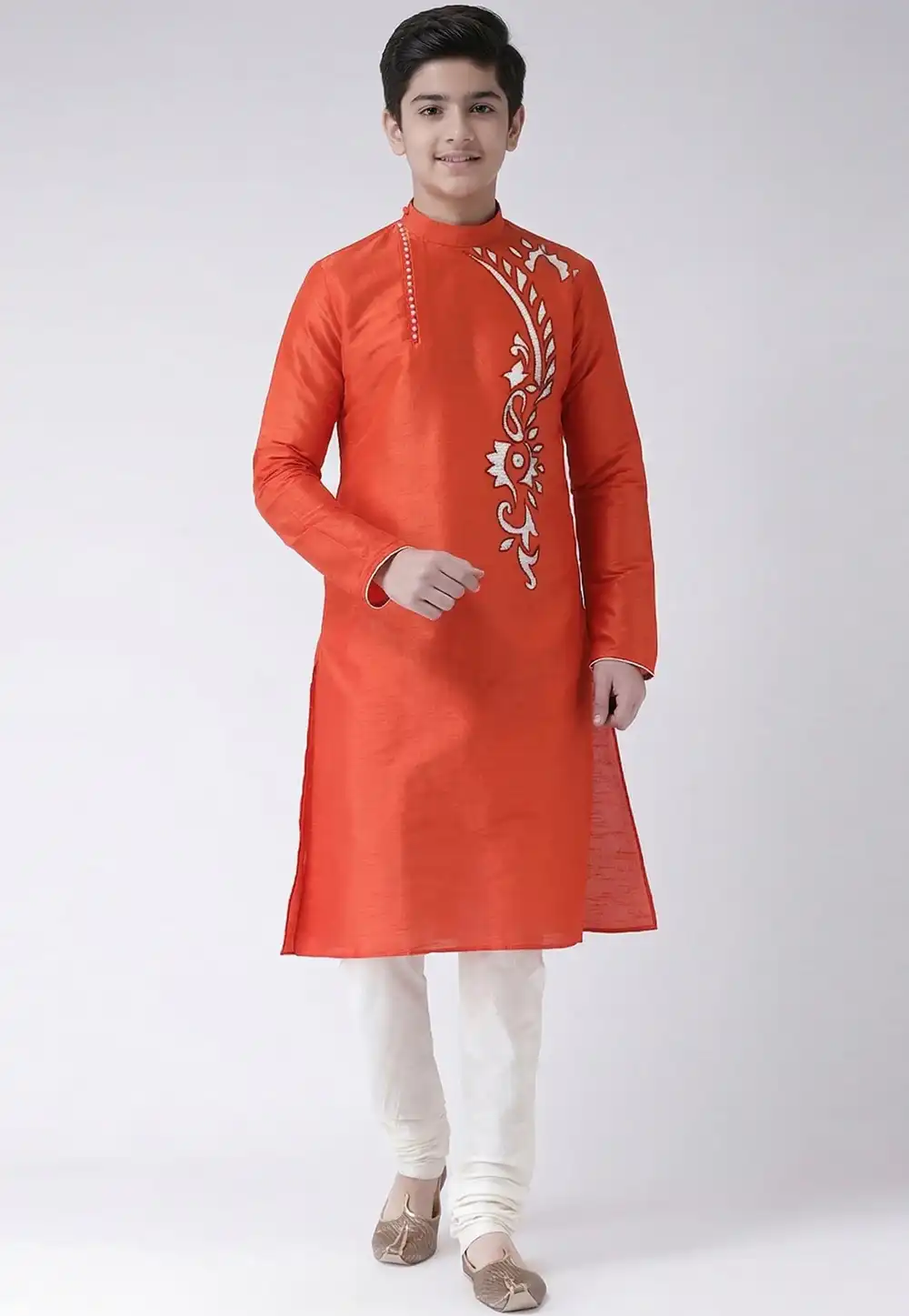 Orange Dupion Silk Kids Kurta Pajama 329308