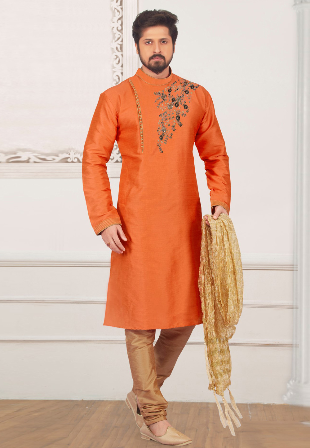Orange Dupion Silk Kurta Pajama 312928