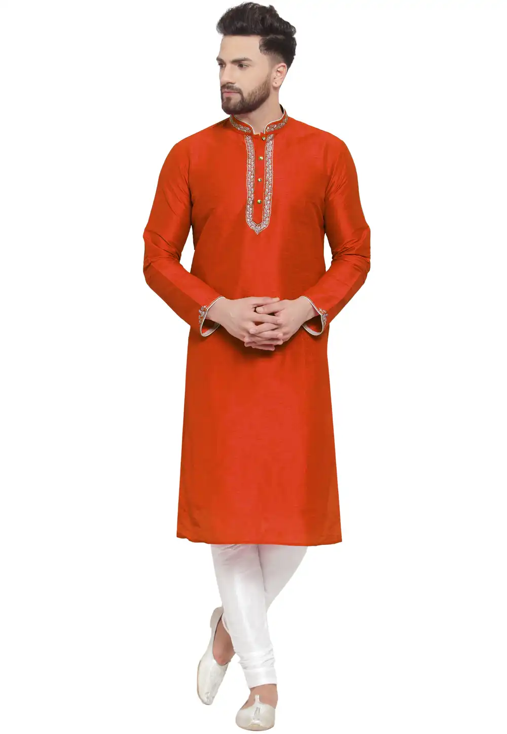 Orange Dupion Silk Kurta Pajama 284927