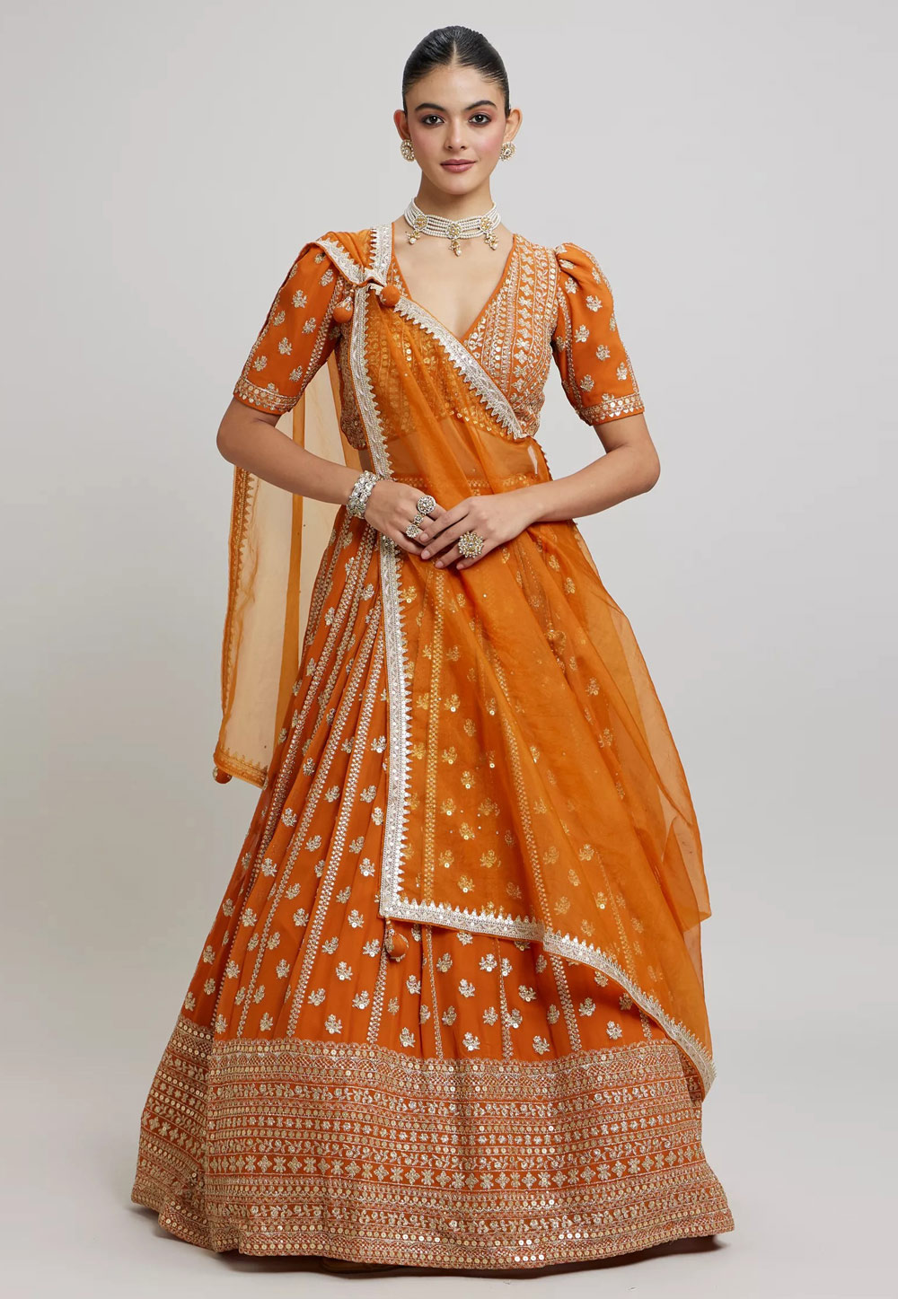 Orange Faux Georgette Circular Lehenga Choli 325774