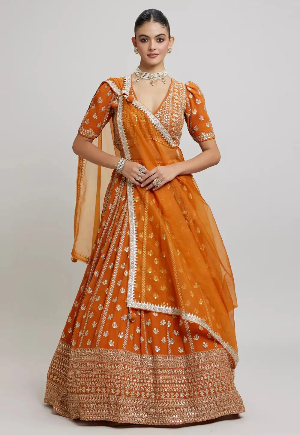 Orange Faux Georgette Circular Lehenga Choli 325774