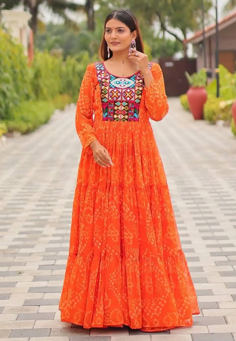 Orange Faux Georgette Navratri Wear Gown 314712