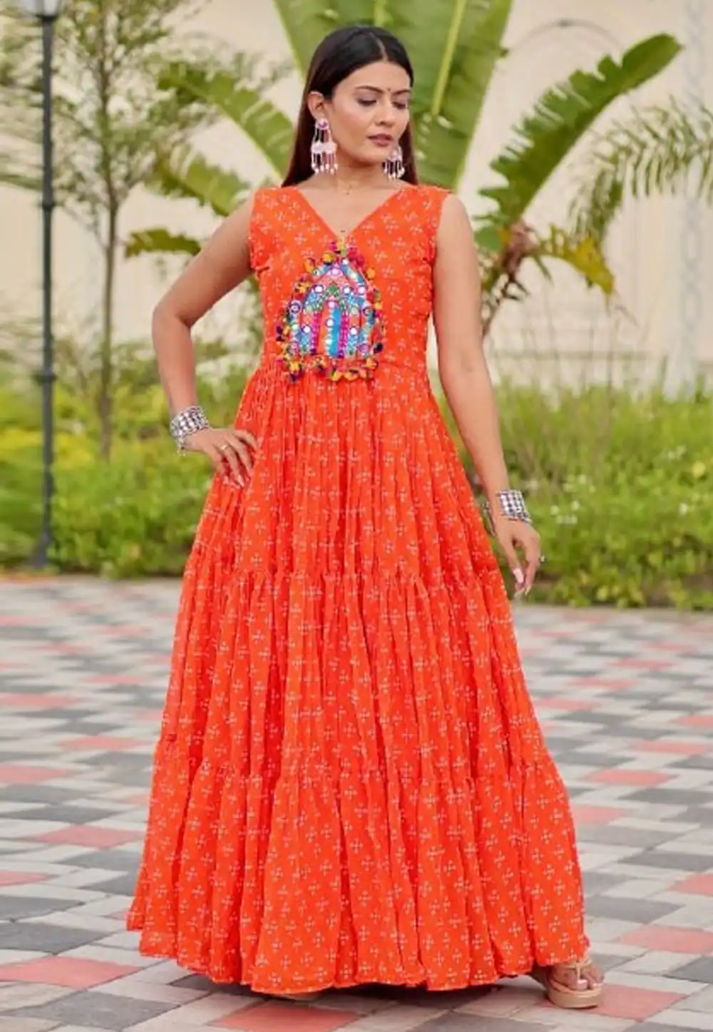 Orange Faux Georgette Navratri Wear Gown 315248