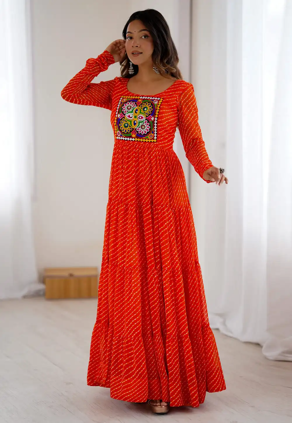 Orange Faux Georgette Navratri Wear Gown 317503