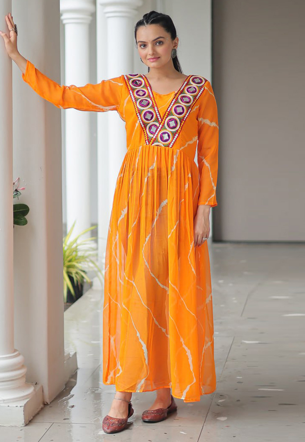 Orange Faux Georgette Navratri Wear Kurti 313022