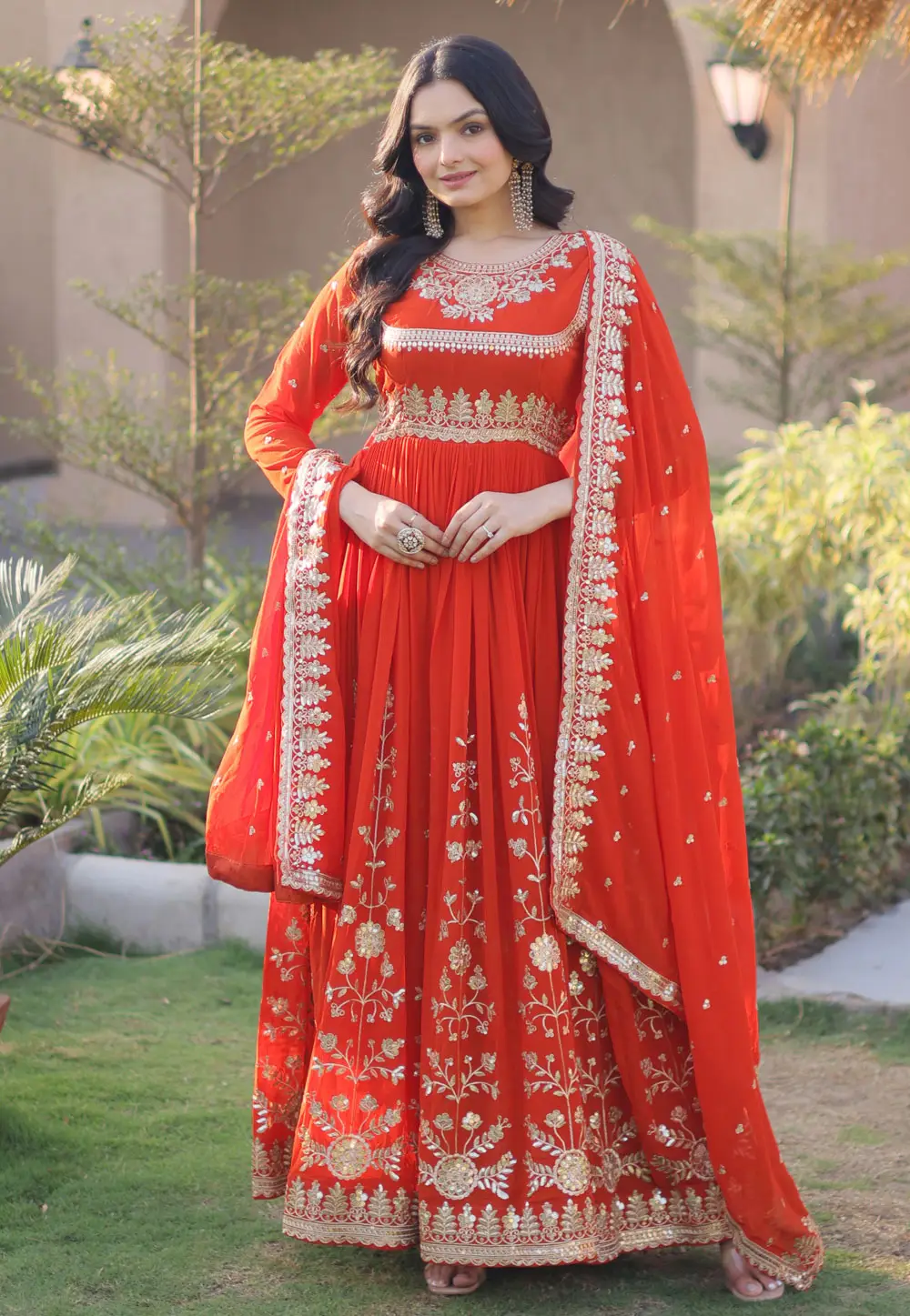 Orange Faux Georgette Readymade Anarkali Suit 333067