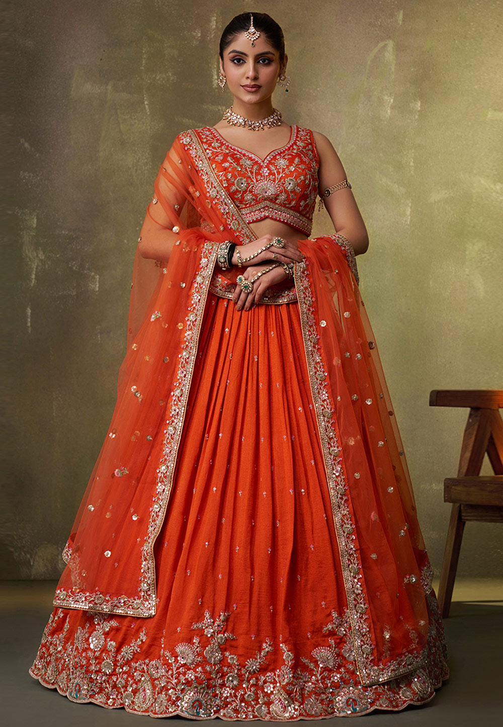 Orange Georgette Circular Lehenga Choli 322974