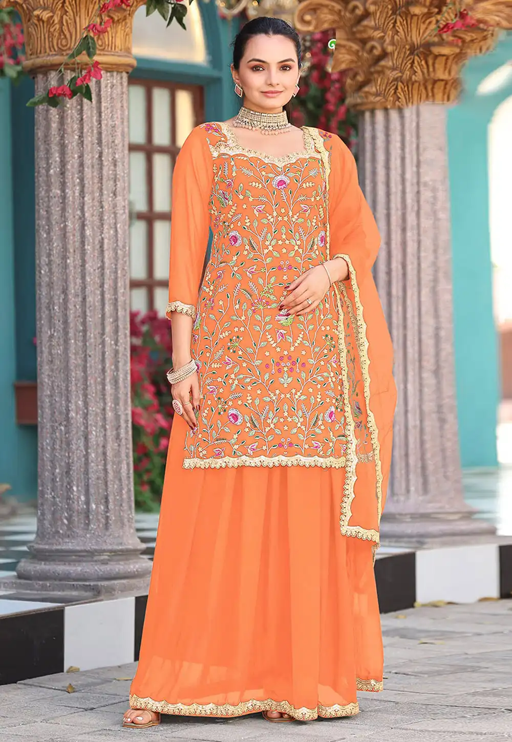 Orange Georgette Pakistani Suit 317643