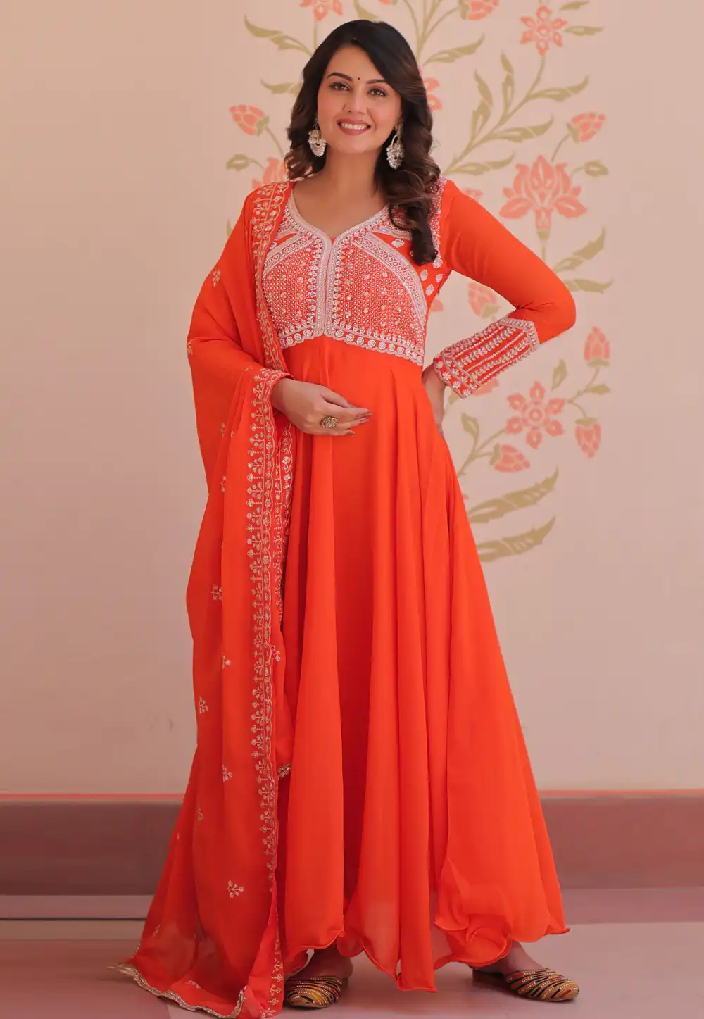 Orange Georgette Readymade Anarkali Suit 327186