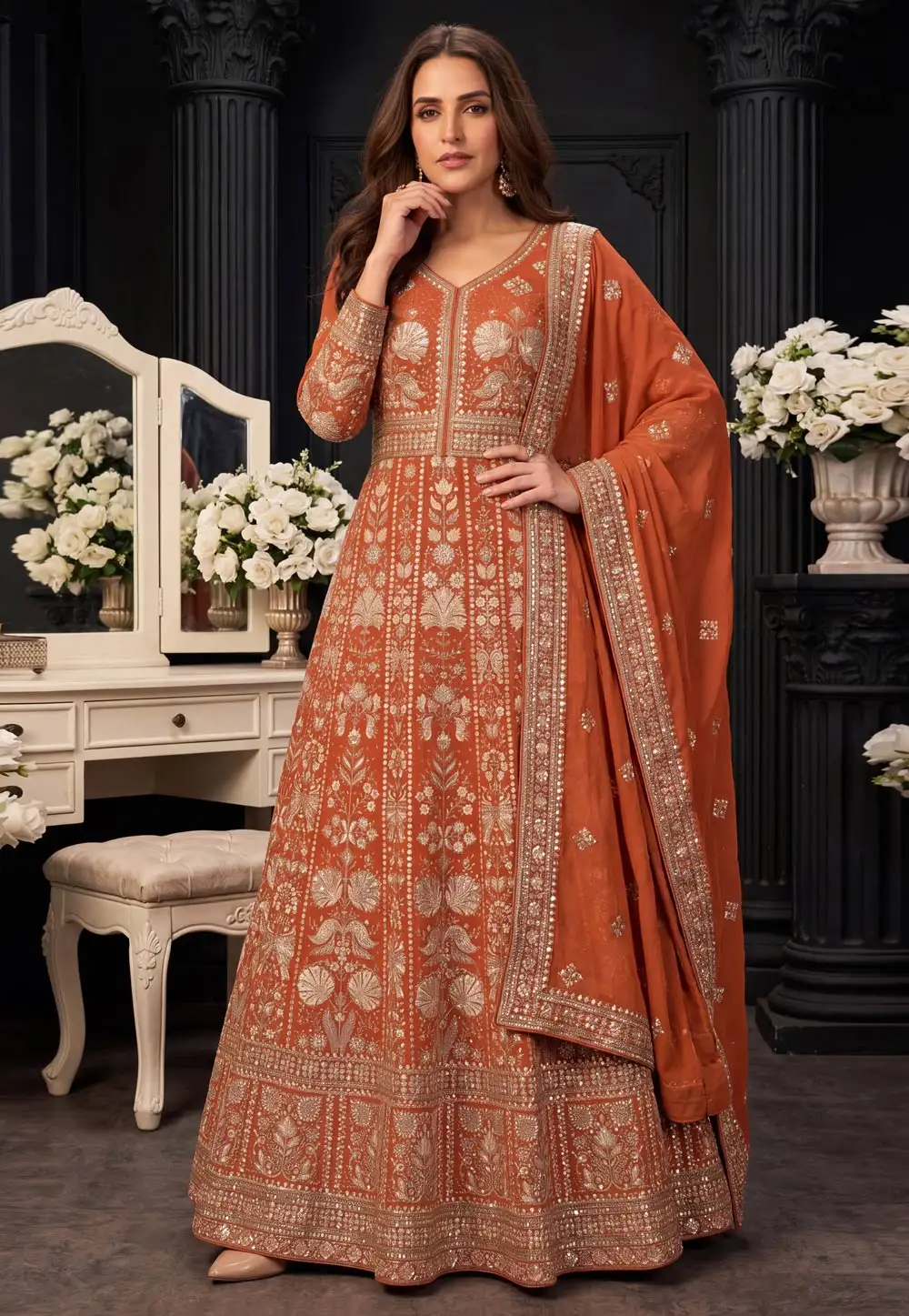 Orange Georgette Readymade Anarkali Suit 330934