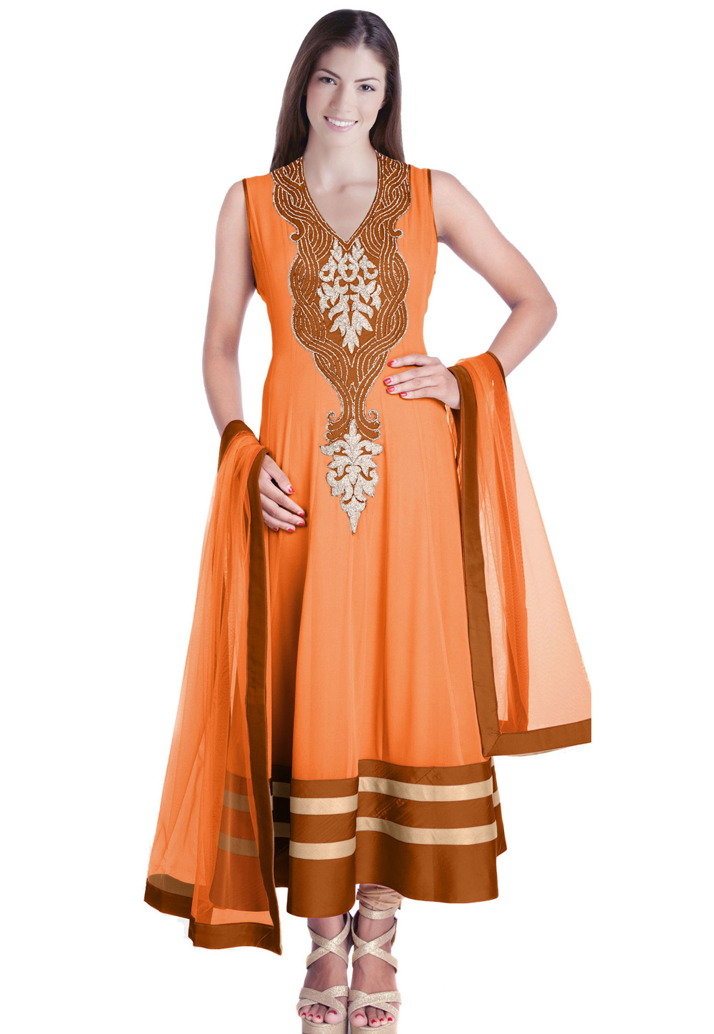 Orange Georgette Readymade Anarkali Suit 321744