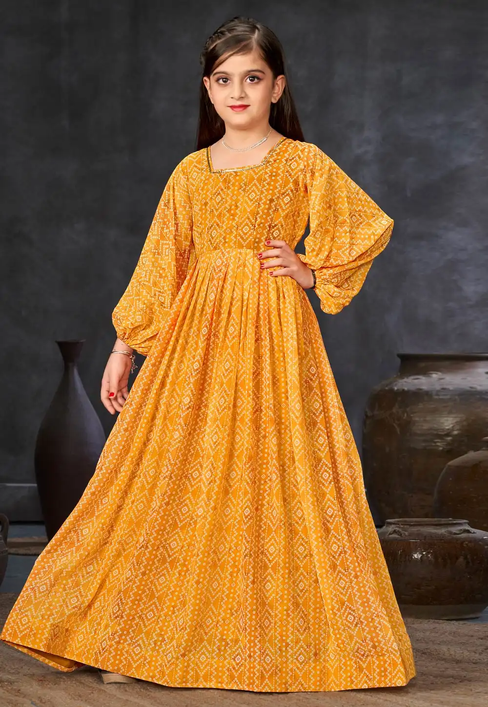 Orange Georgette Readymade Kids Gown 283868