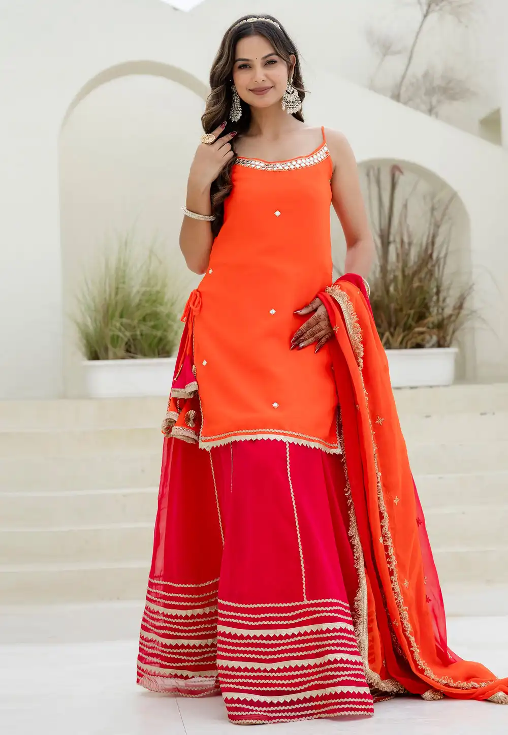 Orange Georgette Readymade Long Choli Lehenga 314505