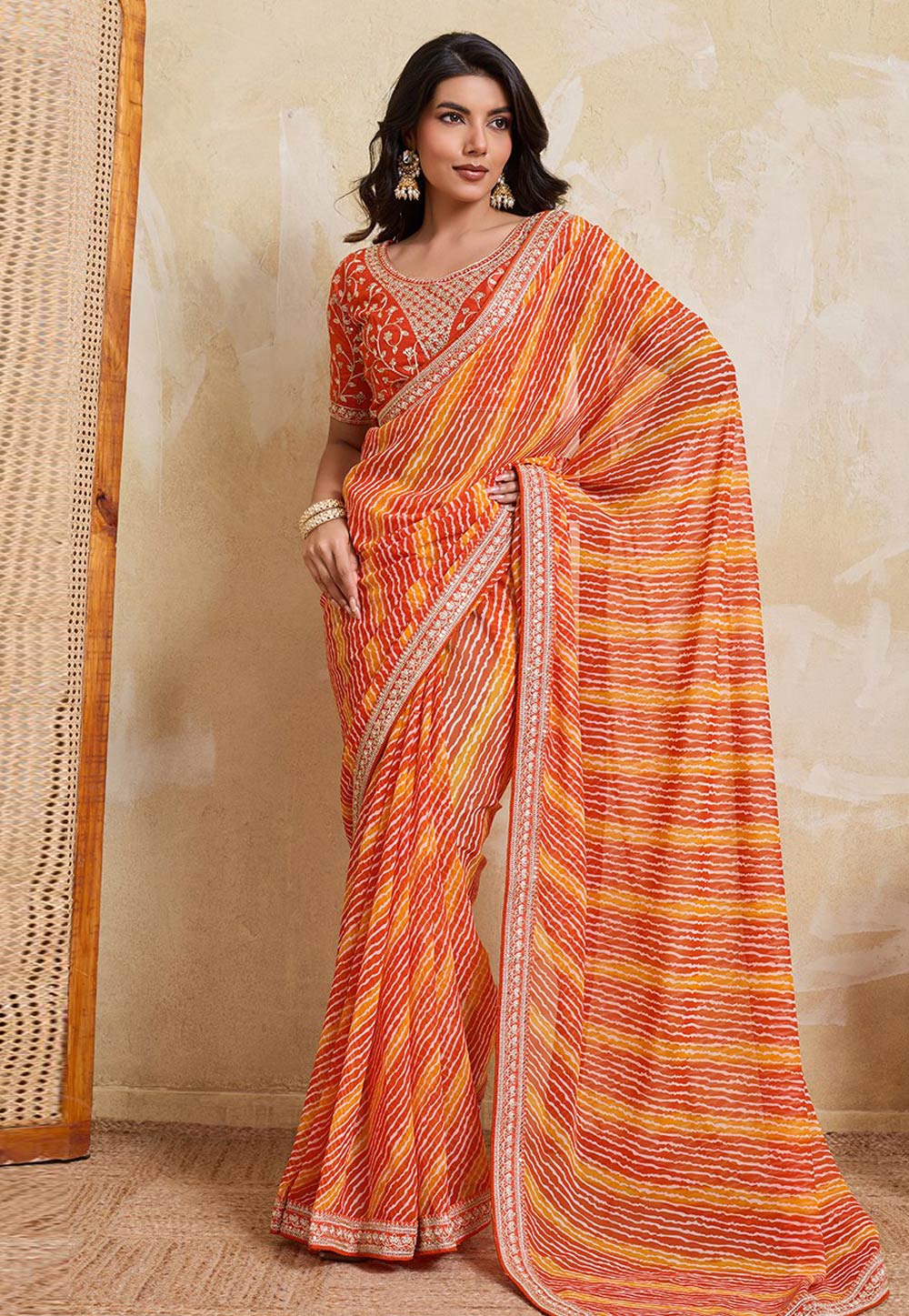 Orange Georgette Saree With Blouse 323037