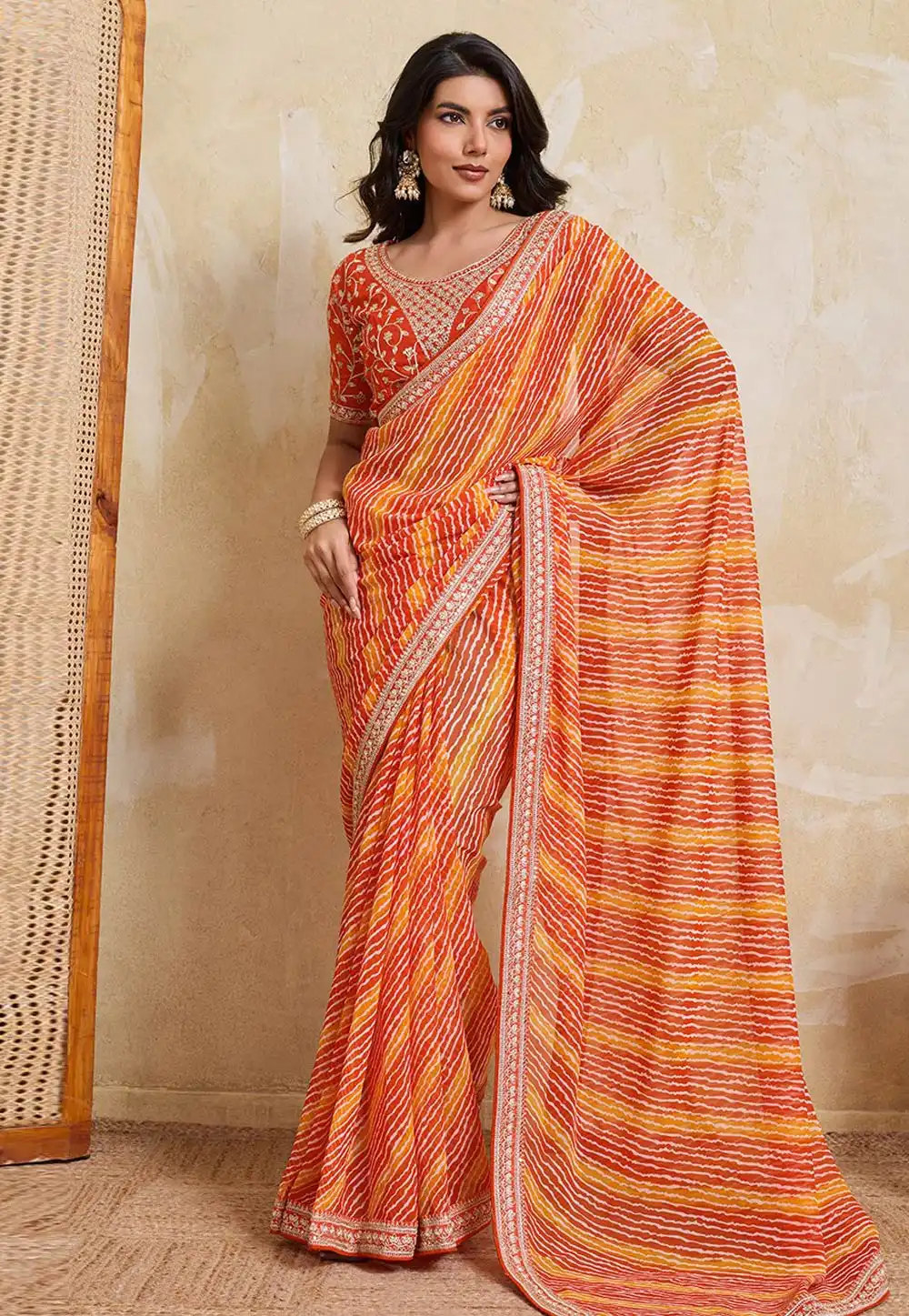Orange Georgette Saree With Blouse 323037
