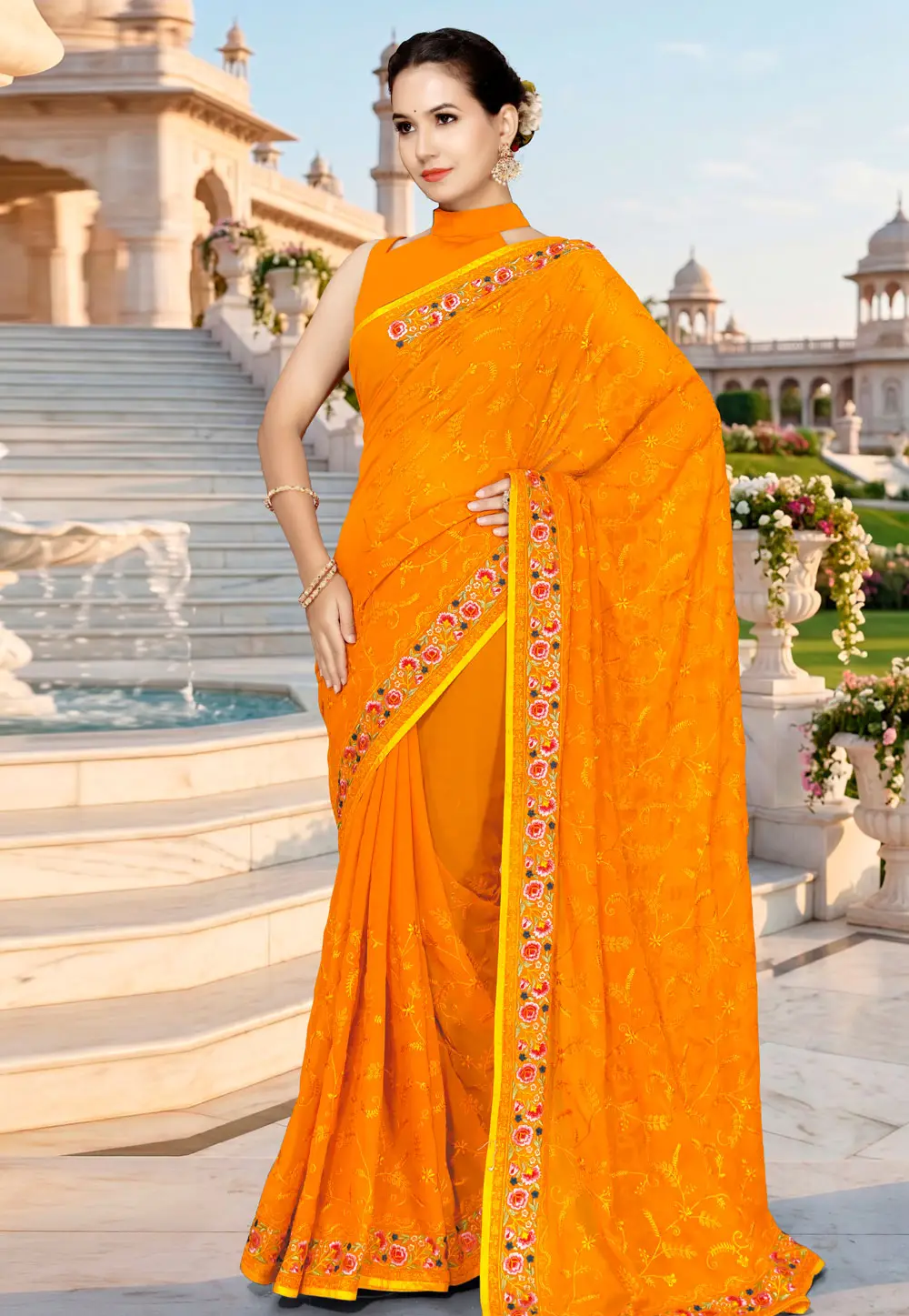 Orange Georgette Saree With Blouse 335997