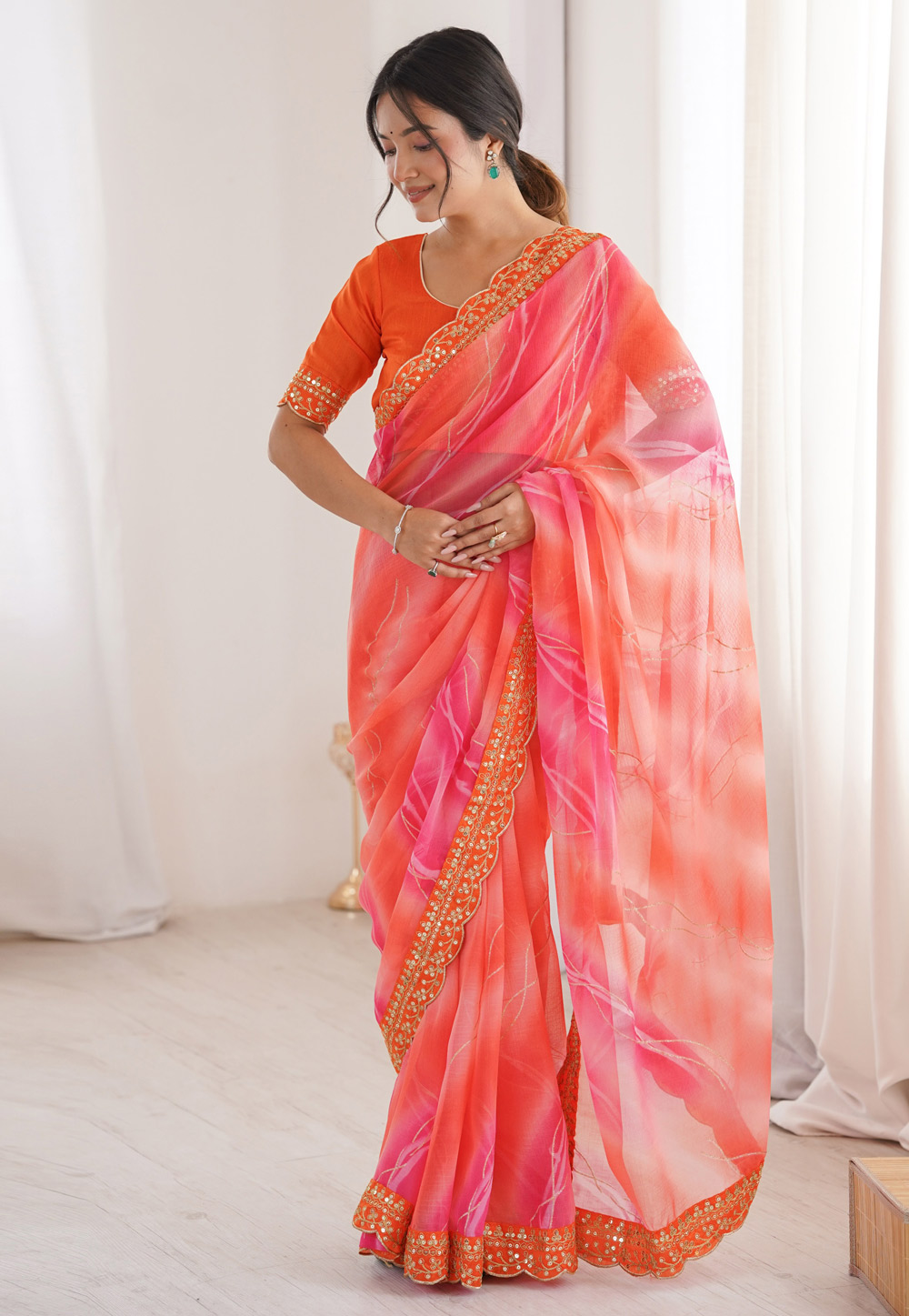 Orange Georgette Saree With Blouse 322349