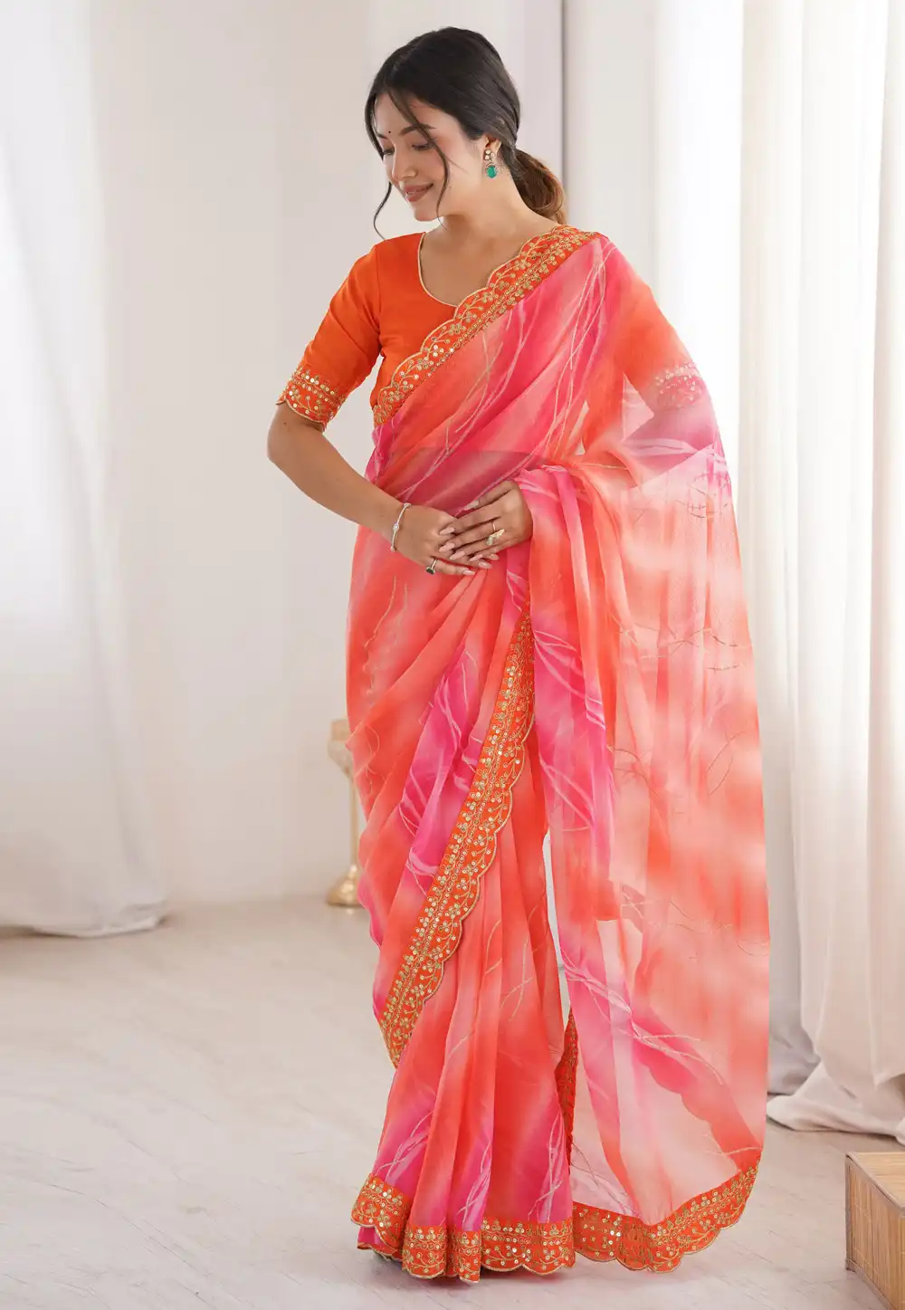 Orange Georgette Saree With Blouse 322349