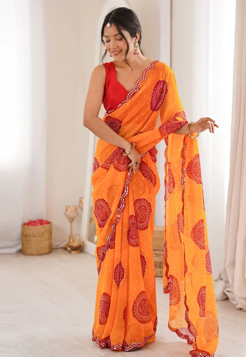 Orange Georgette Saree With Blouse 328040
