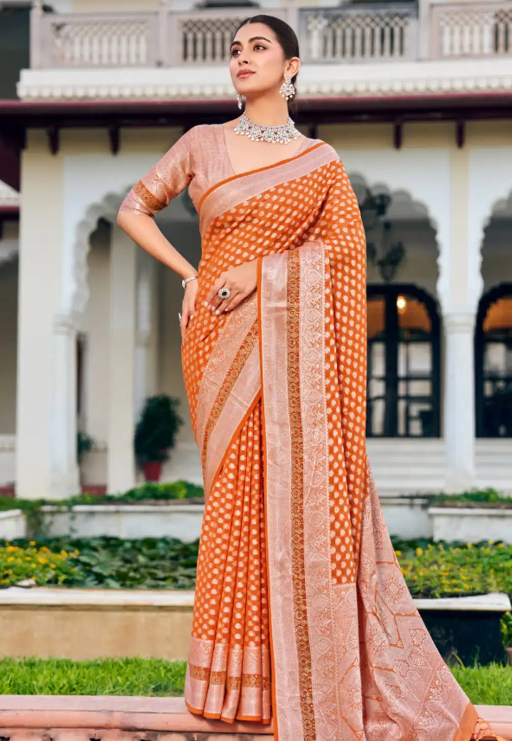 Orange Georgette Saree With Blouse 318661