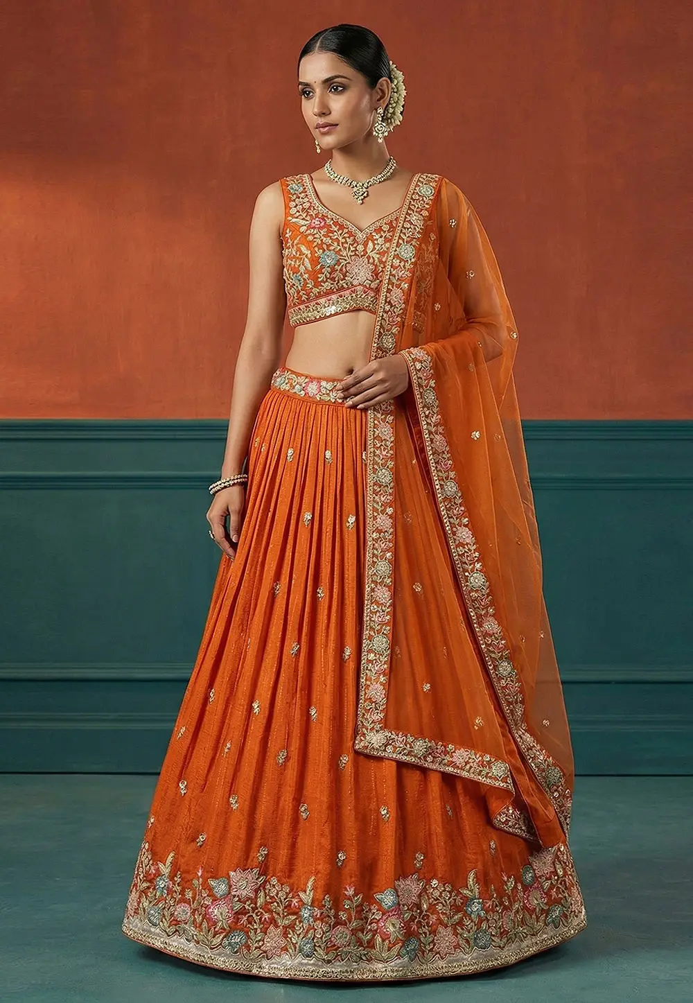 Orange Georgette Wedding Lehenga Choli 332947