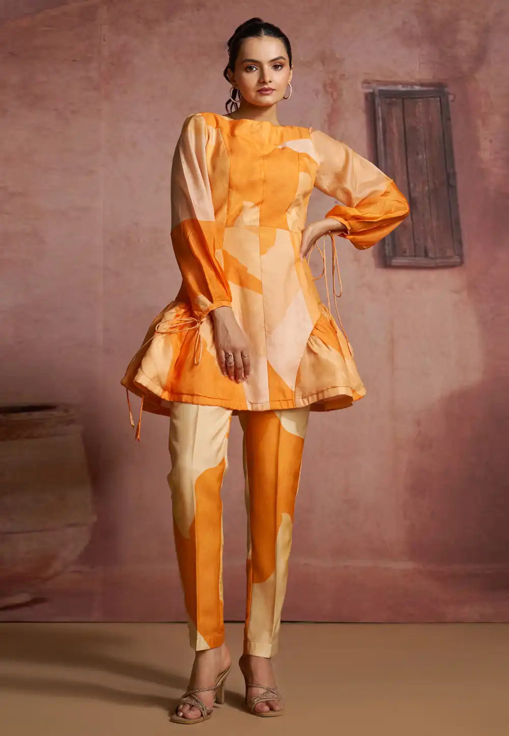 Orange Muslin Printed Co-Ords Set 316218