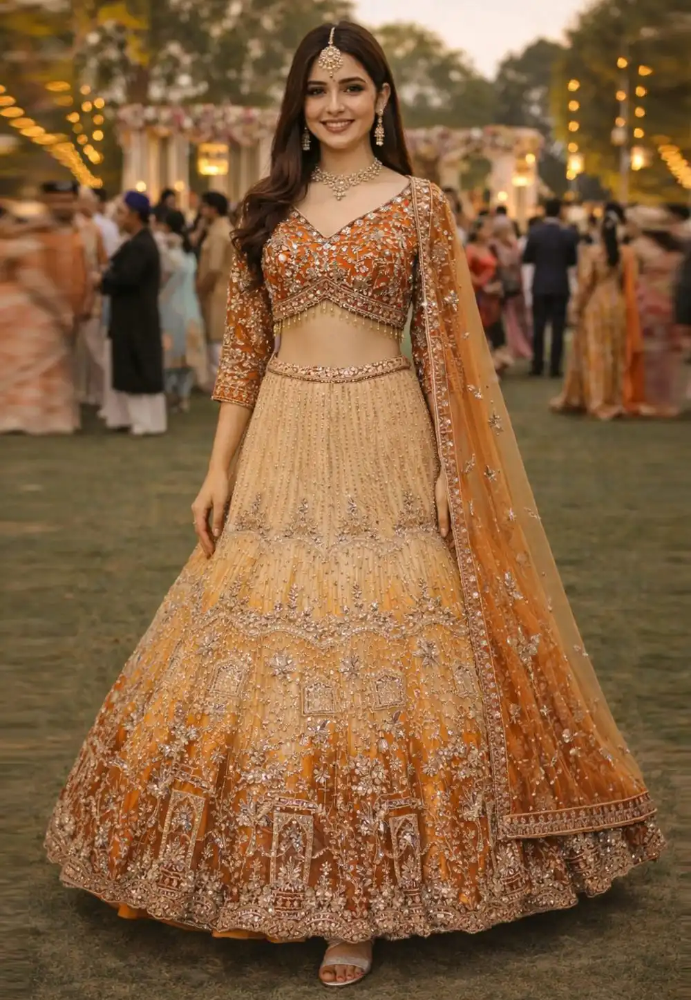 Orange Net Lehenga Choli For Wedding 328122