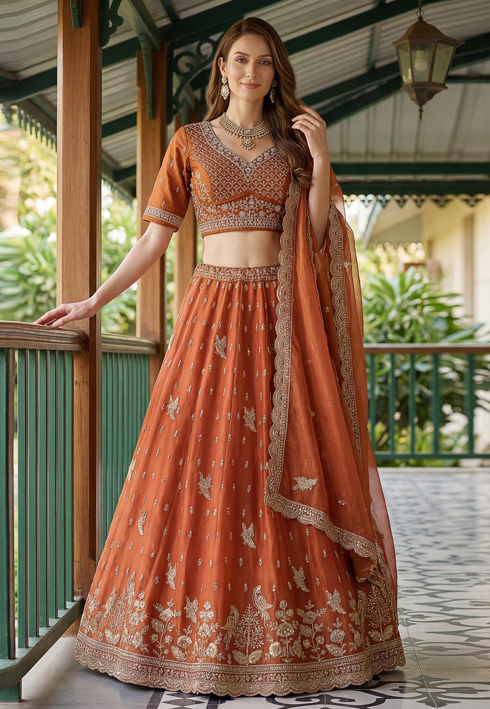 Orange Organza Lehenga Choli 329244