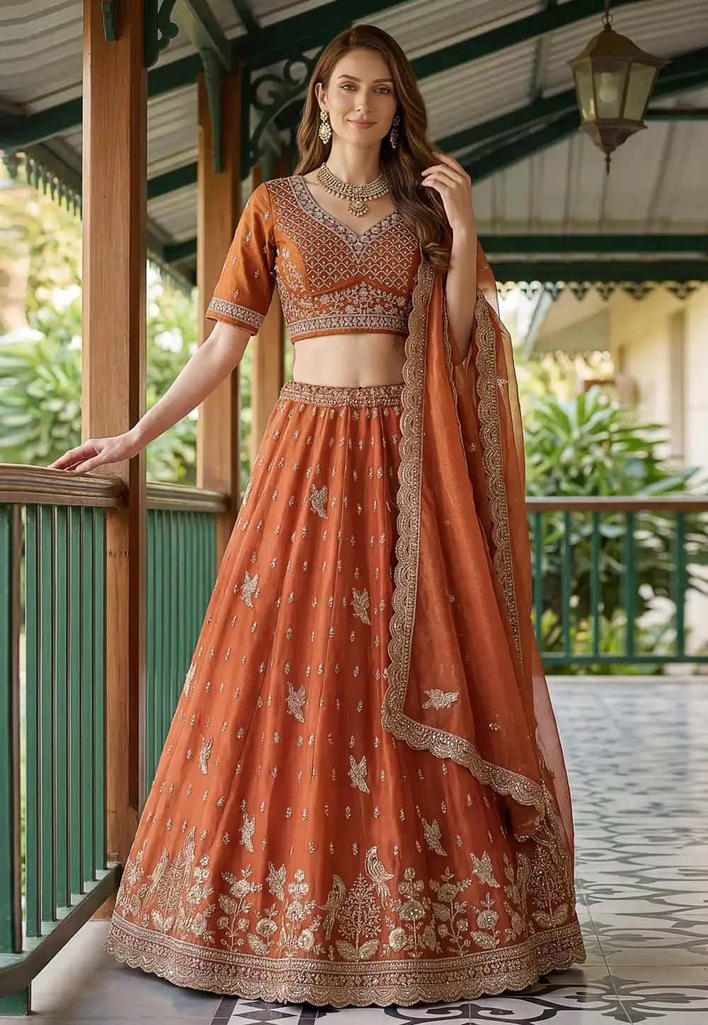 Orange Organza Lehenga Choli 329244