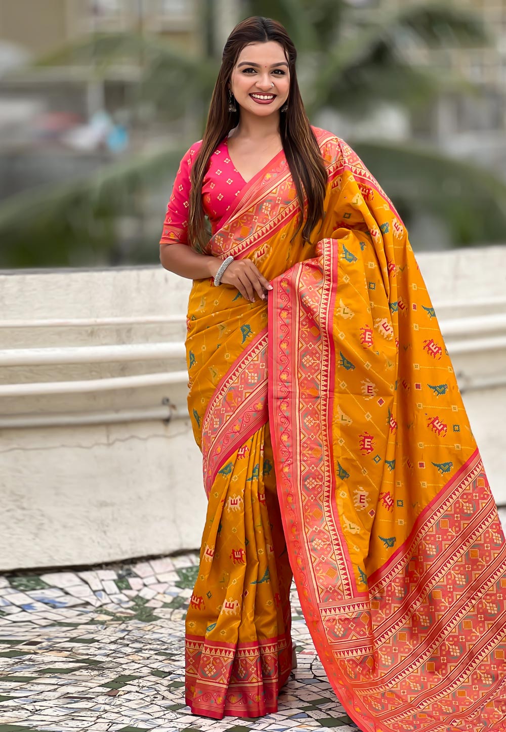 Orange Patola Silk Saree With Blouse 311372