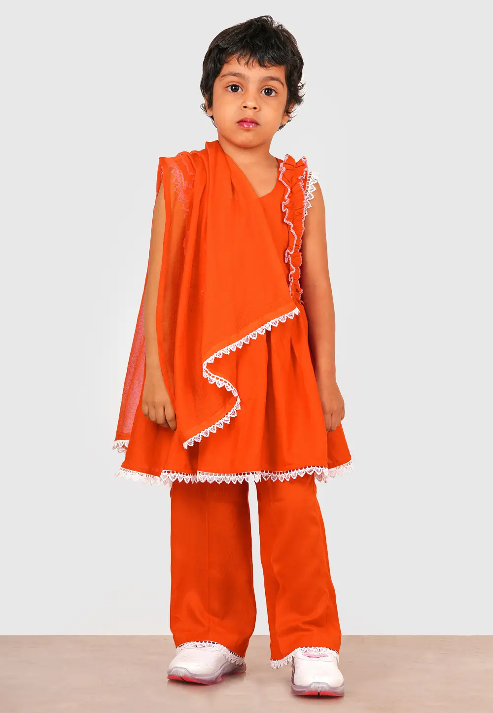 Orange Rayon Girls Palazzo Suit 335717