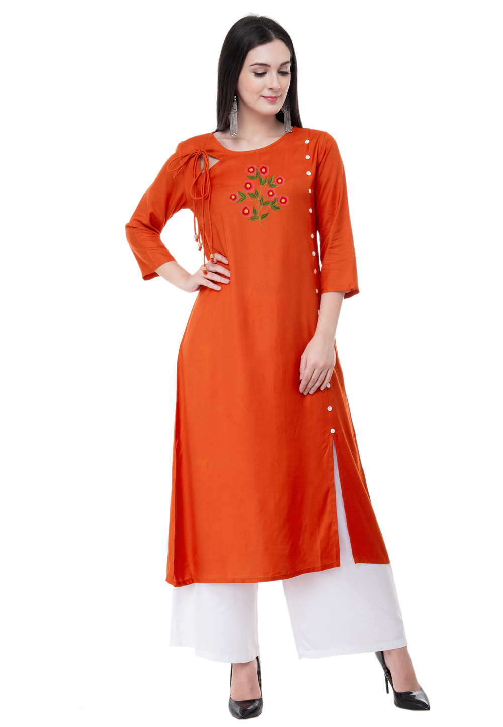 Orange Rayon Kurta Set With Palazzo 306792