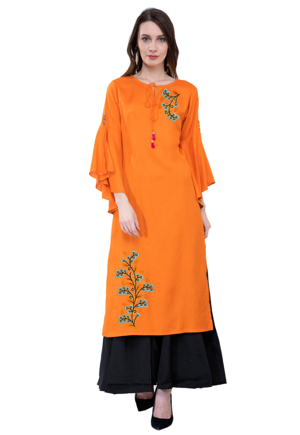 Orange Rayon Kurta Set With Palazzo 306795