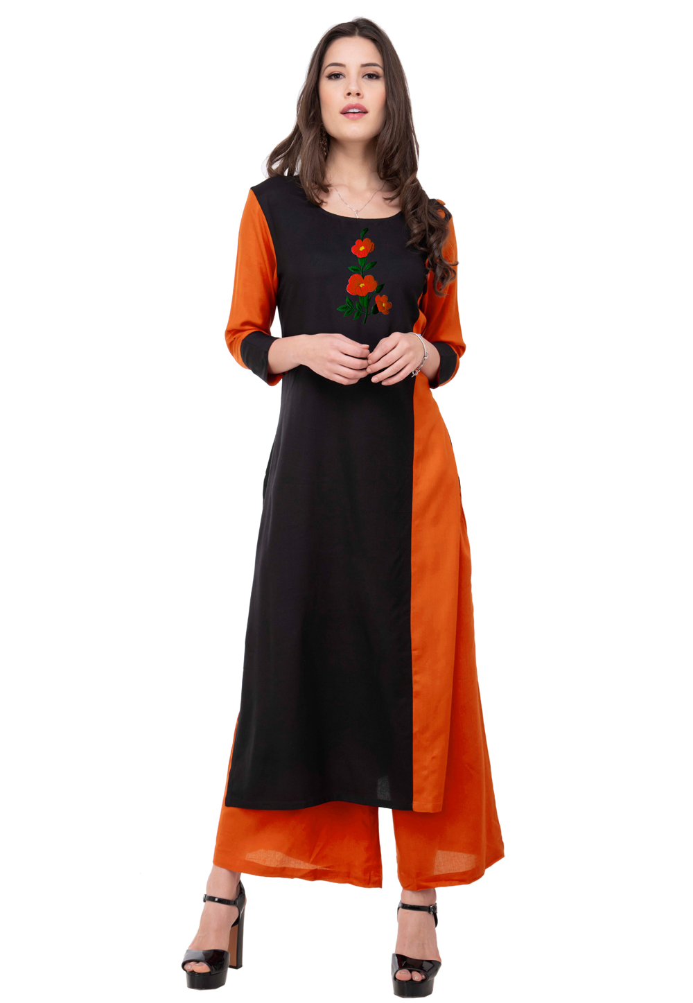 Orange Rayon Kurta Set With Palazzo 306800