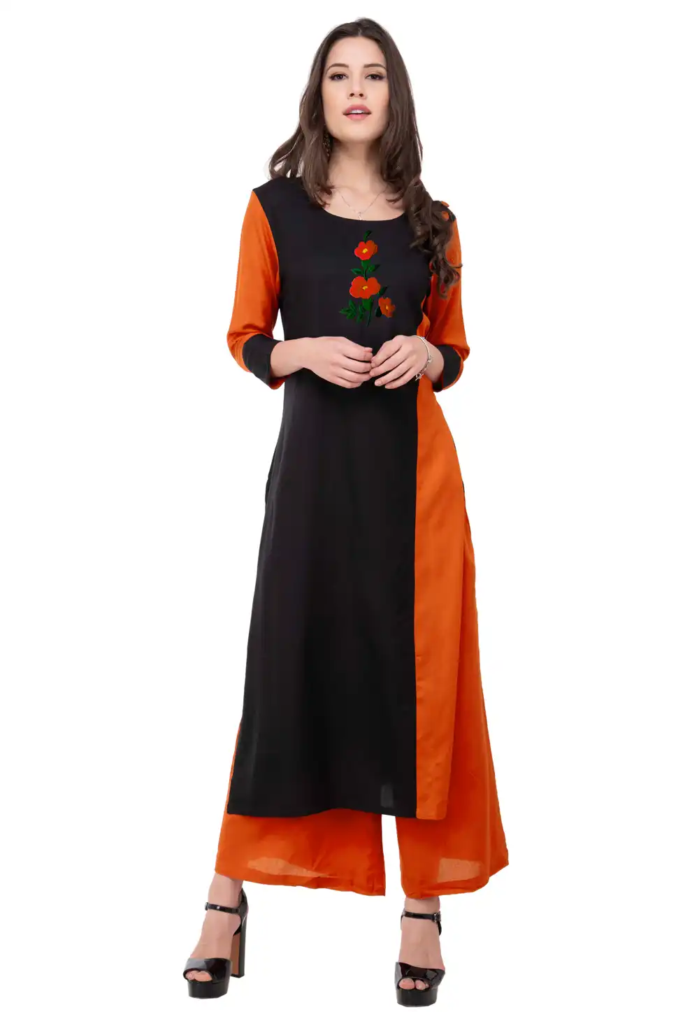 Orange Rayon Kurta Set With Palazzo 306800