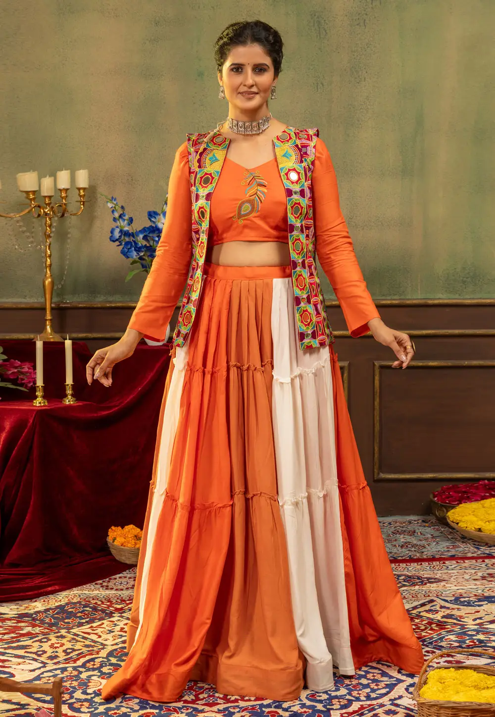 Orange Rayon Navratri Chaniya Choli 335389
