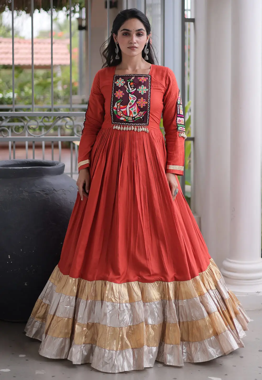 Orange Rayon Navratri Wear Gown 333404